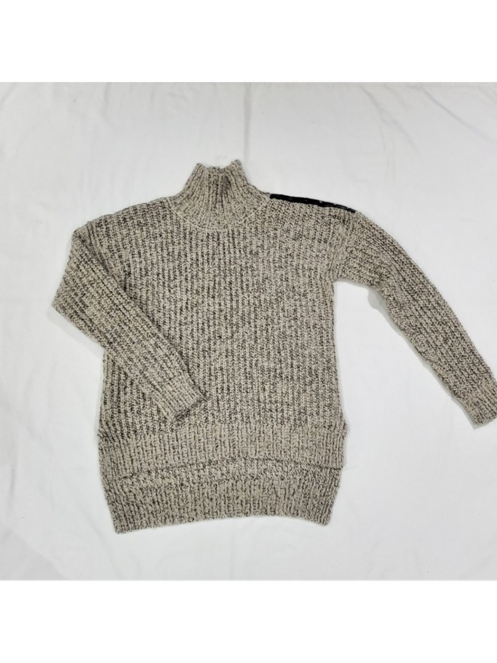 Dynamite Marled Chunky Knit Turtleneck Sweater Wool Blend Size XS Grey Lurex